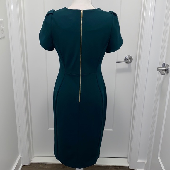 NWT! Green Puff-Sleeve Calvin Klein Sheath Dress - Picture 3 of 8